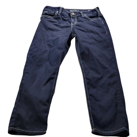 Silver Jeans Womens 18 Dark Blue Denim Pants Suki Capri High Rise Stretch Preppy - Picture 1 of 9